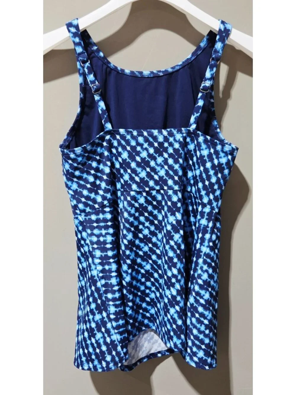 Lands' End Blue Digital Geo High Neck & Flutter Hem Tankini Swim Top - Small 6/8